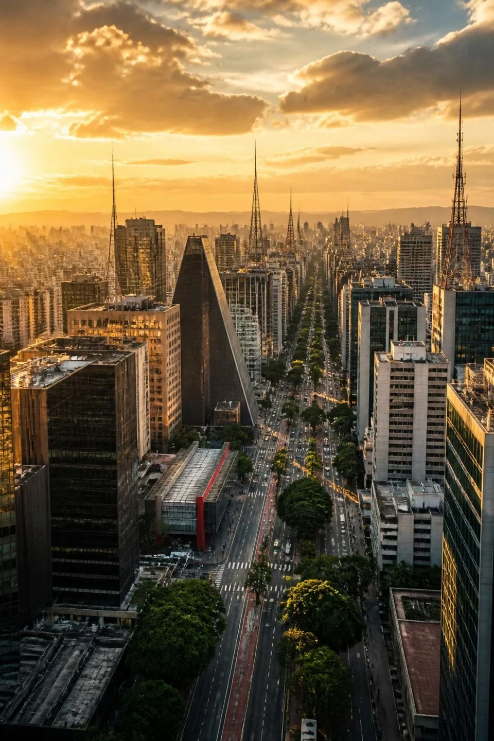 Vista de la avenida Paulista y los edificios de São Paulo al atardecer