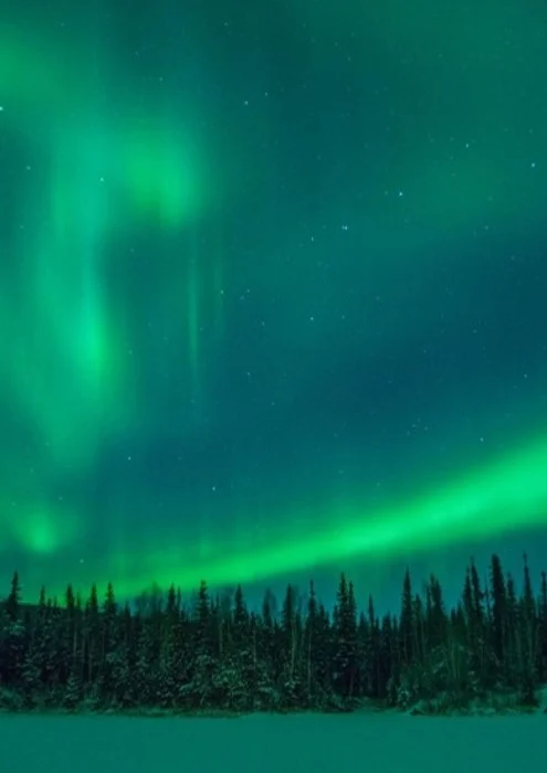 Auroras boreales en un paisaje de Alaska